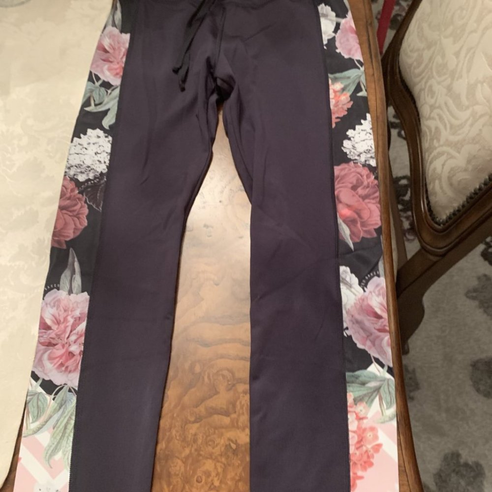 Ted Baker Grey leggings with floral pattern on the side of each leg